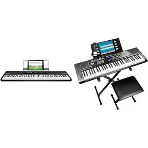 Alesis Recital - لوحة مفاتيح بيانو رقمية مكونة من 88 مفتاحًا مع مفاتيح شبه مرجحة وحامل بيانو للوحة المفاتيح RockJam مزود بـ 61 مفتاحًا مع مجموعة Pitch Bend ومقعد البيانو وسماعات الرأس وتطبيق البيانو البسيط وملصقات الكلمات الرئيسية in Kuwait