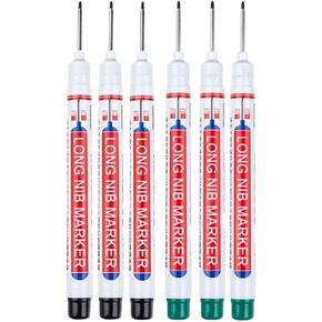 CAARLA Nib Head Markers Deep Hole Long Nib Scriber 6Pcs/Set 20mm Deep Hole Long Nib Head Markers for Metal Perforating Pen Water.Proof Bathroom Woodworking Decoration Multi-Purpose(3Black 3White) in Kuwait