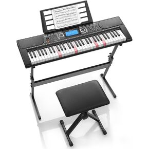 Donner 61 Key Keyboard Piano, Electric Piano Keyboard Set with Lighted Keys, LCD Display, 300 Tones & 256 Rhythms, Z-Stand, Bench, Learning Modes, Complete Kit for Beginners, Black（DEK-630） in Kuwait