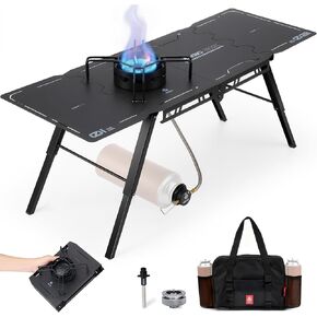 Alocs Camping Gas Stove, IGT Camp Table with Outdoor Stove, Folding Picnic Table with Portable Solo Stove, Carrying Bag, for Beach, Grilling, Hiking, Fishing, Tailgating, Backyard in Saudi Arabia