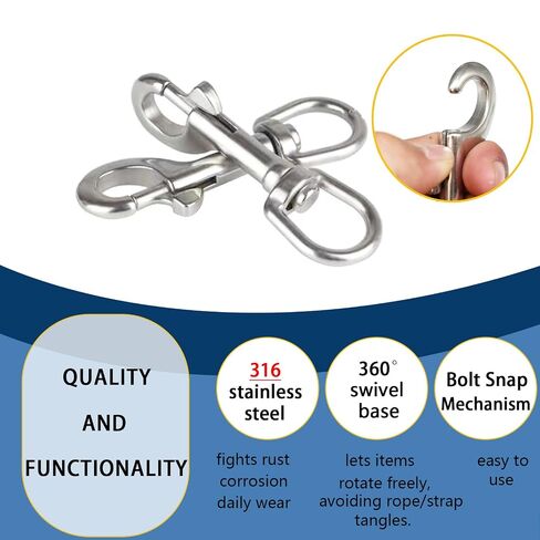 3.5 Inch Swivel Eye Snap Hook Marine Grade Bolt Snap 316 Stainless Steel Single Ended Heavy Duty Flag Clips Swivel Snaps for Scuba Diving,Camera Strap, Flag Pole Rope, Dog Leash 2pcs in Kuwait