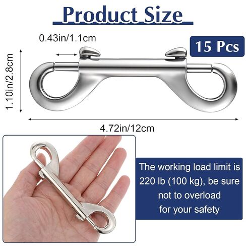 15PCS 4.7" Double Ended Bolt Snaps Hooks 220lbs Load Capacity Zinc Alloy Buckles, Heavy Duty Trigger Chain Metal Clips Key Holder Snap for Water Bucket/Horse Feed/Hammocks in Kuwait