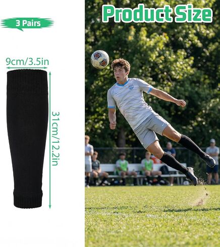 Larrel 3 Pairs Soccer Leg Sleeves, Pre-cut Soccer Sleeves for Men and Women, Athletic Shin Guard Sleeve for Football, Basketball, Baseball, Softball, Rugby, Running and Cycling (Black) in Kuwait
