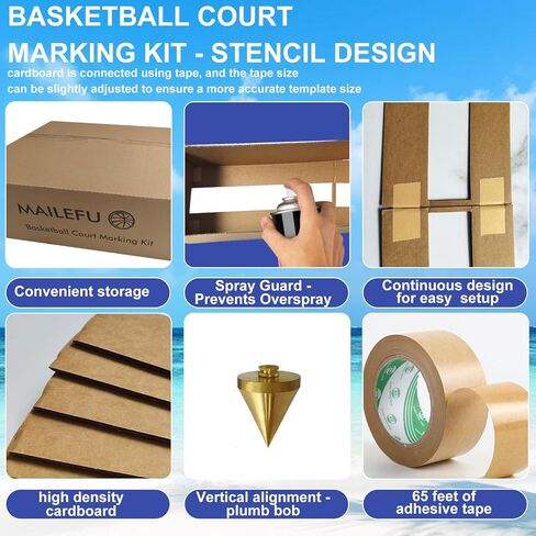Basketball Court Marking Stencil Kit – Standard Size, Easy to Install, Ideal for Driveways, Asphalt or Concrete Surfaces, Court Marking Stencil Spray Paint Kit for Backyard Basketball in Kuwait