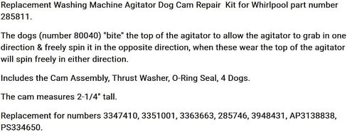 Replacement for Whirlpool Washer Agitator Dogs Cam Kit for 285811 Washing Machines OEM in Kuwait