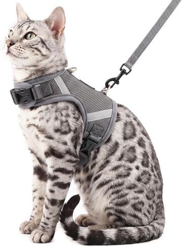 Cat Harness and Leash Escape Proof Kitten Harness Cat Leash for Walking Travel Service Cat Vest, Grey, Large in Saudi Arabia
