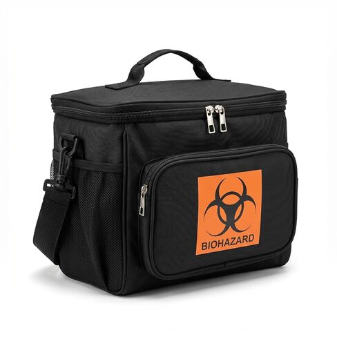 Medical Specimen Transport Bag, Insulated Biohazard Cooler Tote 10 x 7 x 8in, Single Wide Compartment Lab Sample Carrier with Foil-Lined Interior for Clinic, Hospital (Black) in Kuwait