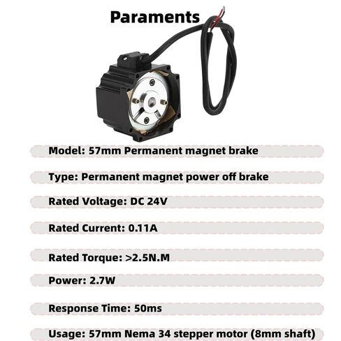 Permanent Magnet Power Off Brake for 57mm NEMA 23 Stepper Motor, DC 24V | 8mm Shaft, Static braking, 57x57mm Flange, 2.5N.M Torque, for Automated Equipment in Saudi Arabia