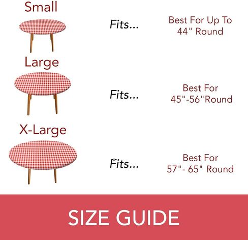 Covers For The Home Deluxe Elastic Edged Flannel Backed Vinyl Fitted Table Cover - Gingham (Red) Pattern - Large Round Oblong Oval - Fits Tables up to 45" - 56" Diameter in Kuwait