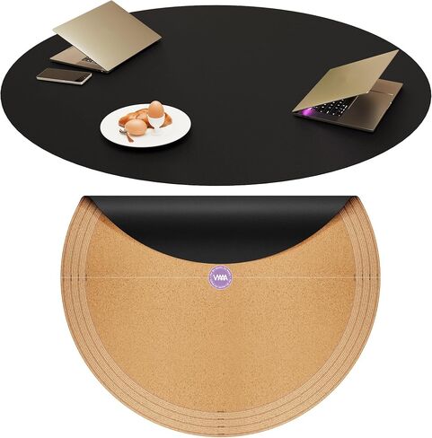 Vyaaa Round Table Pad, 42 Inch Large PU Leather Table Cloth, Cuttable Round Table Protector - Cut to Fit 35" to 42" Dining Table, Desk, Coffee Table, Kitchen Office Table (Black) in Kuwait