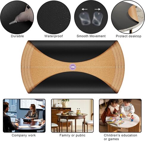 Vyaaa Round Table Pad, 42 Inch Large PU Leather Table Cloth, Cuttable Round Table Protector - Cut to Fit 35" to 42" Dining Table, Desk, Coffee Table, Kitchen Office Table (Black) in Kuwait