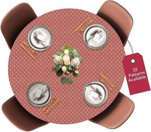 Covers For The Home Deluxe Elastic Edged Flannel Backed Vinyl Fitted Table Cover - Fashion Diamond (Rust) - Extra Large Round Oblong Oval - Fits Tables up to 57" - 65" in Kuwait
