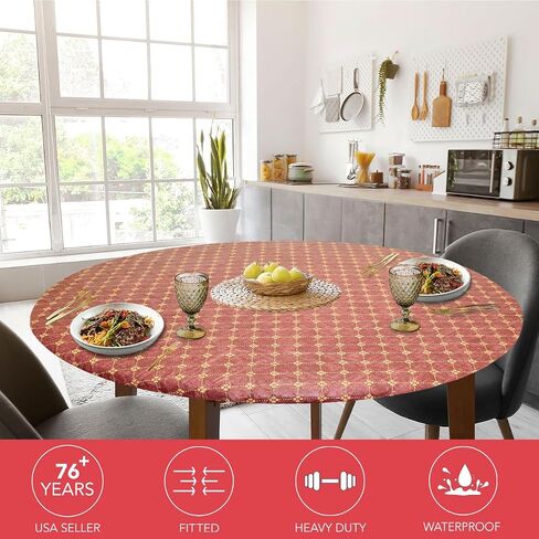 Covers For The Home Deluxe Elastic Edged Flannel Backed Vinyl Fitted Table Cover - Fashion Diamond (Rust) - Extra Large Round Oblong Oval - Fits Tables up to 57" - 65" in Kuwait