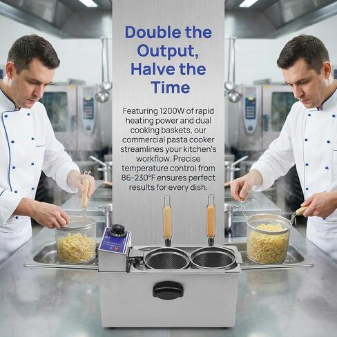 Electric Pasta Cooker with Strainer - 2-Hole Commercial Noodle Machine for Spaghetti, Dumplings, for Restaurants and Home Use in Kuwait