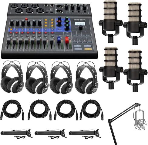 Zoom LiveTrak L-8 Mixer Bundle with 4x Rode Pod Mics with Desk Arm Stand, 4x Headphones, Includes Headphones in Kuwait