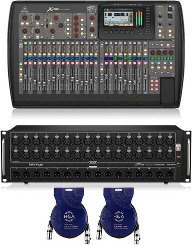 Behringer X32 32-Channel 16-Bus Total Recall Digital Mixing Console - Bundle with Behringer S32 I/O Box with 32x Remote-Control MIDAS Preamps, 2x H&A XLR M to F Microphone Cable - 25' in Kuwait