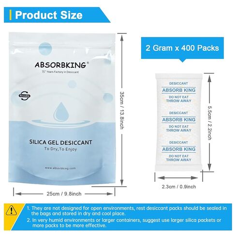 Silica Packets – 2 Gram 400 Packs Silica Gel Packets, Food Grade Desiccant Packs with Color Indicating, Premium Moisture Absorbers for Spices, Foods, Seeds, Dehydrated Vegetable Storage in Kuwait