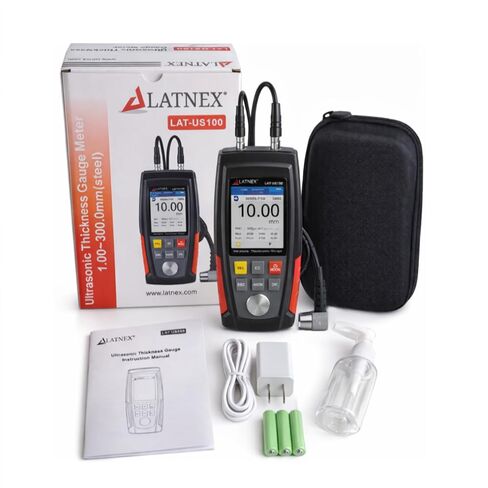 مقياس سمك بالموجات فوق الصوتية LATNEX LAT-US100 - نطاق 1.00-300 مم (فولاذ) - مقياس NDT رقمي عالي الدقة 0.01 مم - جهاز اختبار سمك الجدار المحمول للمعادن والأنابيب والبلاستيك والزجاج مع مسبار وحقيبة 5 ميجاهرتز in Kuwait