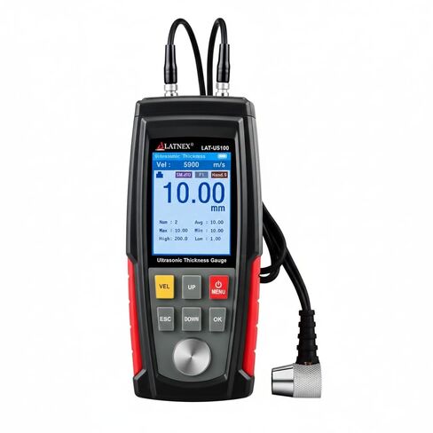 مقياس سمك بالموجات فوق الصوتية LATNEX LAT-US100 - نطاق 1.00-300 مم (فولاذ) - مقياس NDT رقمي عالي الدقة 0.01 مم - جهاز اختبار سمك الجدار المحمول للمعادن والأنابيب والبلاستيك والزجاج مع مسبار وحقيبة 5 ميجاهرتز in Kuwait