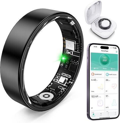 حلقة ذكية مع مراقبة النوم، عد الخطوات، معدل ضربات القلب لهواتف iPhone وAndroid، بدون رسوم اشتراك، متتبع الصحة المقاوم للماء IP68 (أزرق، 8) (فضي، 8) in Kuwait