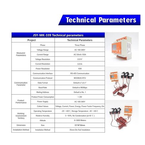 Power Quality Analyzer, RS485 Bidirectional Measurement 150A AC Smart Energy Meter 3 Phase 4 Wire KWh Power Monitor Clamp Current Transformer in Kuwait