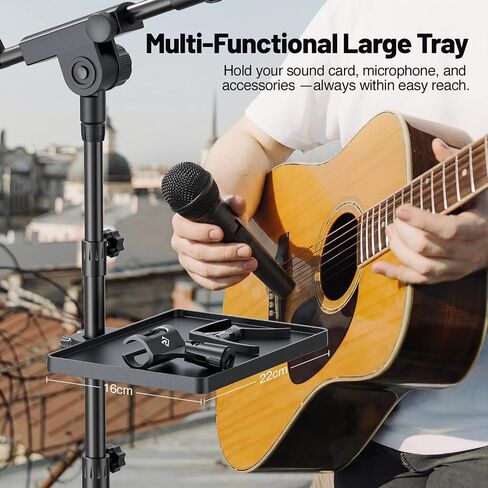 PHENYX PRO Microphone Stand with 22x16cm Large Tray, Adjustable Stand Height, Dual Mic Clips & Carrying Bag, Ideal for Live Streaming, Recording, and Speeches （MA-S1） in Kuwait