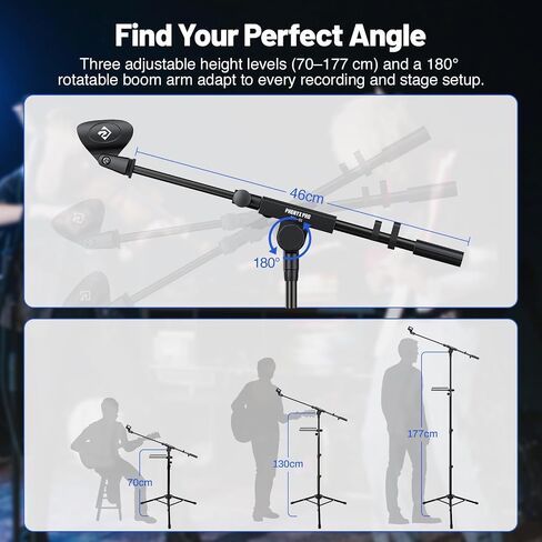 PHENYX PRO Microphone Stand with 22x16cm Large Tray, Adjustable Stand Height, Dual Mic Clips & Carrying Bag, Ideal for Live Streaming, Recording, and Speeches （MA-S1） in Kuwait