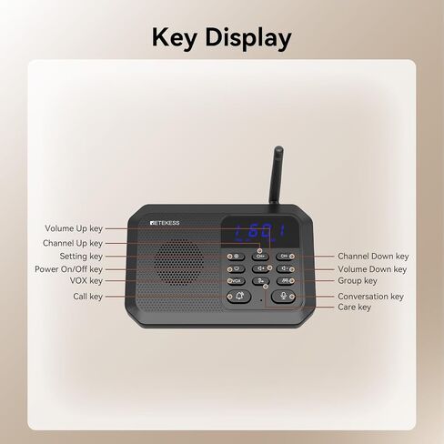 Retekess TH201 Wireless Intercom System, Room to Room Intercom, 1 Mile Working Distance, Plug and Play, Intercom Communication System for Business in Kuwait