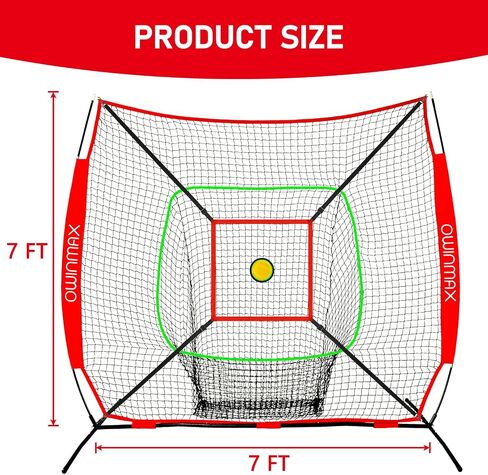 شبكة بيسبول مقاس 7 × 7 أقدام، شبكة تدريب البيسبول والكرة اللينة مع تيشيرت الضرب ومنطقة الضرب والهدف الدائري والكرة الموزونة، تصميم محمول مع مساحة تخزين مدمجة in Kuwait