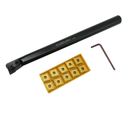 GBJ Lengthened 3/4in Shank Indexable Metal Lathe Turning Tool Holder with 10pcs CNMG431 Boring bar Inserts Carbide Turning Inserts for Steel (S12-MCLNR4+CNMG120404) in Kuwait