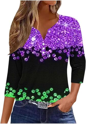 Camival Shirts for Women Quarter Sleeve Crewneck Casual Blouses Lightweight Party Camival Vacation Tops in Kuwait