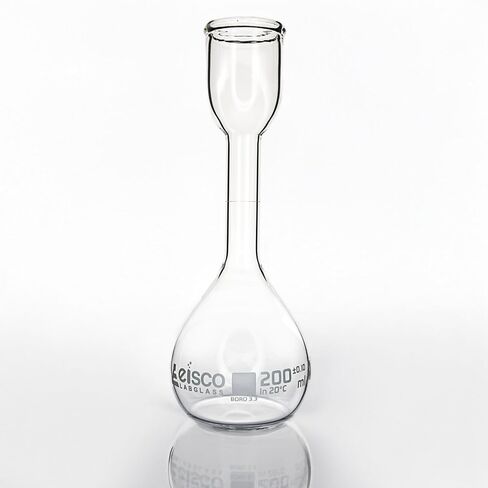 Eisco – دورق زجاجي حجمي من Kohlrausch سعة 200 مل فئة أ، تحمل 0.10 مل – دورق قياس البورسليكات ذو القاع المسطح للاستخدام المختبري الدقيق in Kuwait