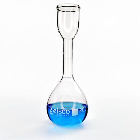 Eisco – دورق زجاجي حجمي من Kohlrausch سعة 200 مل فئة أ، تحمل 0.10 مل – دورق قياس البورسليكات ذو القاع المسطح للاستخدام المختبري الدقيق in Kuwait