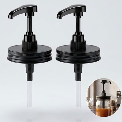 Syrup Sauce Honey Dispenser Pump Lid for Wide Mouth Mason Jar Coffee Syrup Pump Lid Stainless Steel Bpa-Free Food Grade Airtight & Leak-Proof- 2pc in Kuwait