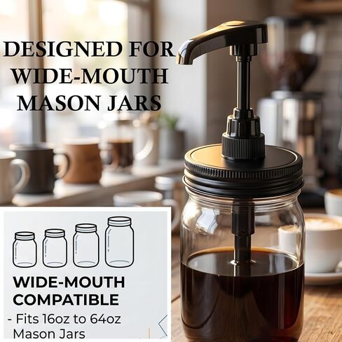 Syrup Sauce Honey Dispenser Pump Lid for Wide Mouth Mason Jar Coffee Syrup Pump Lid Stainless Steel Bpa-Free Food Grade Airtight & Leak-Proof- 2pc in Kuwait