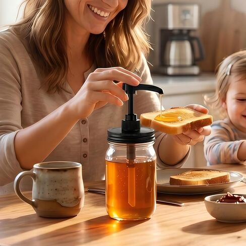 Syrup Sauce Honey Dispenser Pump Lid for Wide Mouth Mason Jar Coffee Syrup Pump Lid Stainless Steel Bpa-Free Food Grade Airtight & Leak-Proof- 2pc in Kuwait