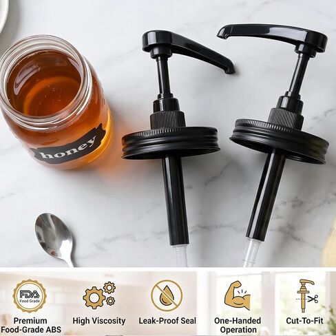 Syrup Sauce Honey Dispenser Pump Lid for Wide Mouth Mason Jar Coffee Syrup Pump Lid Stainless Steel Bpa-Free Food Grade Airtight & Leak-Proof- 2pc in Kuwait