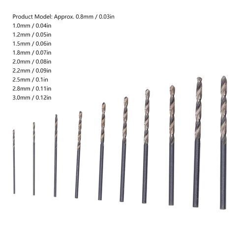HSS Drill bit Set, Premium high Speed Steel Twist Drills with Cutting Edges for Wood Plastic and Carving Projects 10 piece Set Sizes 0.8mm to 3.0mm in Kuwait