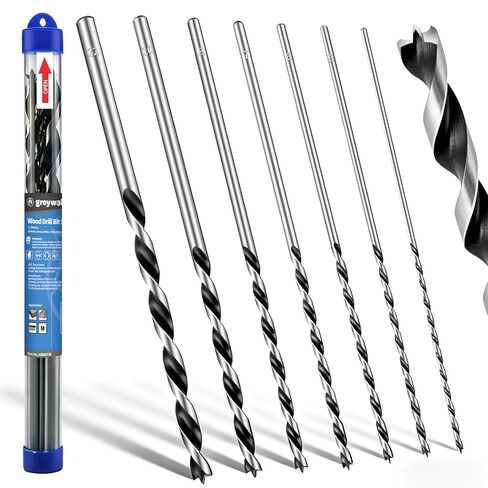 7 Pcs Long Wood Drill Bit Set, Extended Center Position Wood Drill Bit Set, 12-inch (300 mm), Suitable for Various Woods Including Hardwood, Plywood, and Plastics (Metric 4/5/6/7/8/10/12 mm) in Kuwait