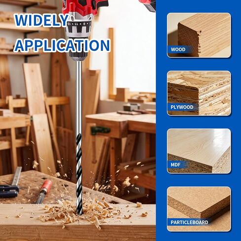 7 Pcs Long Wood Drill Bit Set, Extended Center Position Wood Drill Bit Set, 12-inch (300 mm), Suitable for Various Woods Including Hardwood, Plywood, and Plastics (Metric 4/5/6/7/8/10/12 mm) in Kuwait