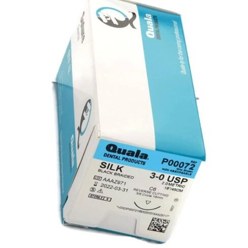 Quala P00072 Silk Black Braided Sutures C-6 3/0 18 12/Bx in Kuwait