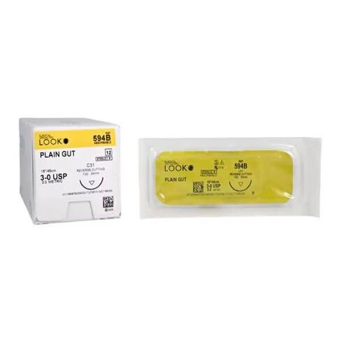 Look X594B Plain Gut Absorbable Sutures 3-0 18 C31 1/2 Circle Reverse Cutting 24mm 12/Pk in Kuwait