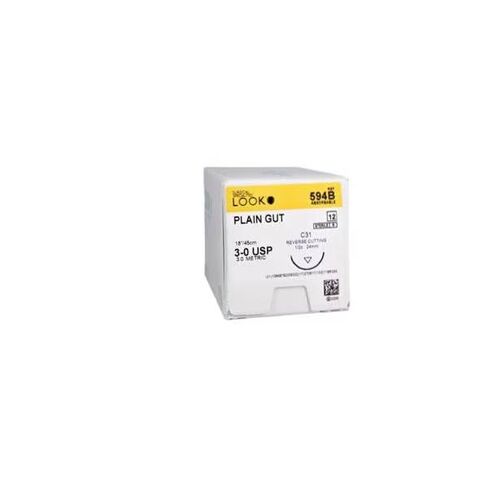 Look X594B Plain Gut Absorbable Sutures 3-0 18 C31 1/2 Circle Reverse Cutting 24mm 12/Pk in Kuwait