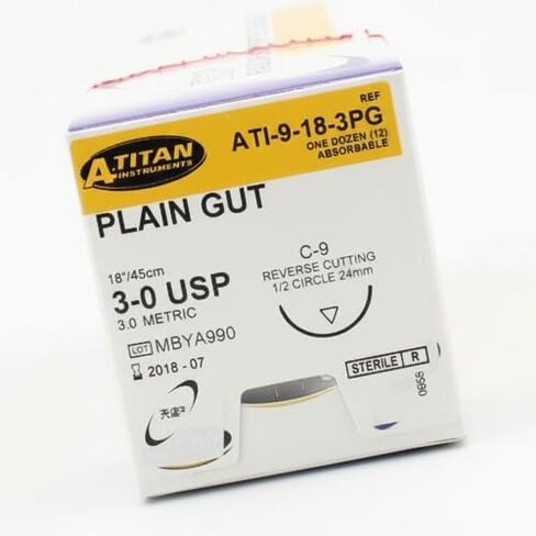 A Titan 9-18-3PG Plain Gut Absorbable Sutures 18" C-9 3-0 1/2 Rev Cut 12/Bx in Kuwait