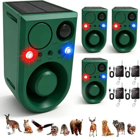ChunHee Solar Outdoor Motion Sensor Alarm with Dog Barking Alarm Sound, Support Recording and Adjustable Volume, 129db Loud Noise Maker 4 Work Modes Strobe Light for Home, Villa, Farm, Barn (1pack) in Saudi Arabia