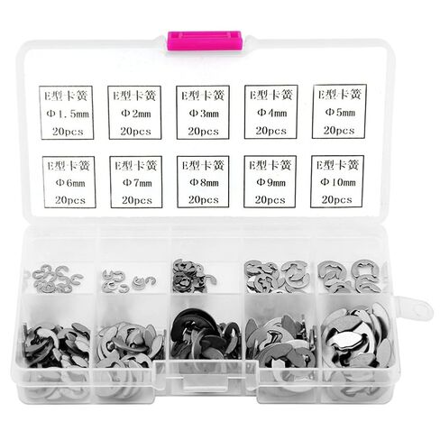 200pcs Stainless Steel E-Clip E-Ring Retaining Ring Assortment M1.5-M10 with Plastic Box in Kuwait