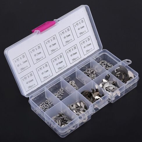 200pcs Stainless Steel E-Clip E-Ring Retaining Ring Assortment M1.5-M10 with Plastic Box in Kuwait