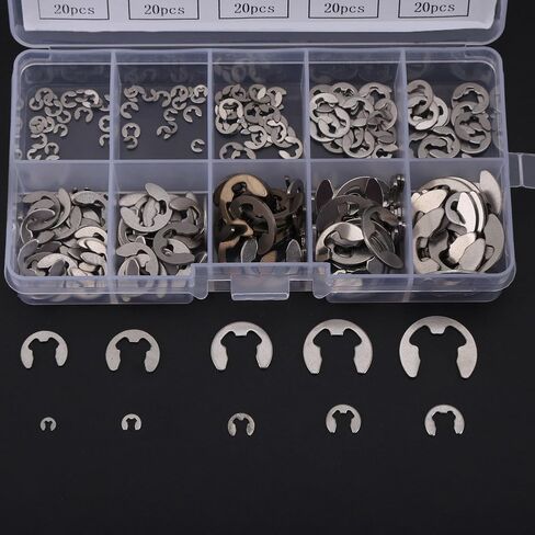 200pcs Stainless Steel E-Clip E-Ring Retaining Ring Assortment M1.5-M10 with Plastic Box in Kuwait