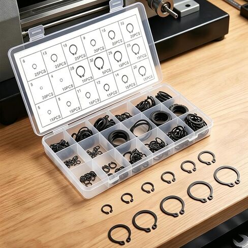 300Pcs/Box Assortment Kit Set 3-32mm Black 18 Sizes Steel Retaining Clip Snap Ring C Type External Circlip for Bearing Shaft in Kuwait