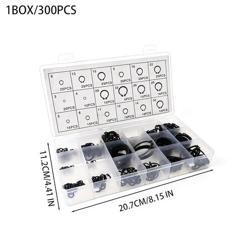 300Pcs/Box Assortment Kit Set 3-32mm Black 18 Sizes Steel Retaining Clip Snap Ring C Type External Circlip for Bearing Shaft in Kuwait